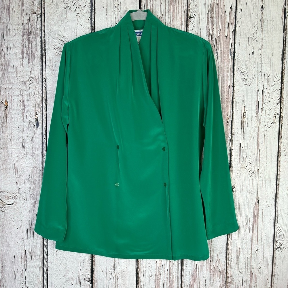 Pendleton Vintage 1990s Silky Green Blouse Size 6 Wrap Style‎ Draped Neck Rare!